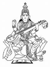 Saraswati Goddess Outline Inde Colorare Coloriages Adulti Disegni Adulte Drawings Clipart Hindu Sketches Adultes Noir Justcolor Maa Pour Déesse Connaissance sketch template