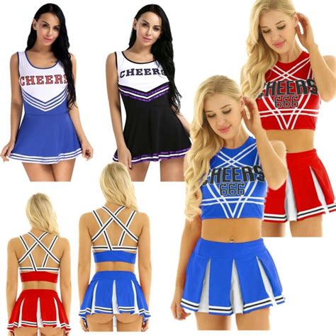 Sexy Womens Cheerleader Costume Cosplay Fancy Dress Crop Top Mini