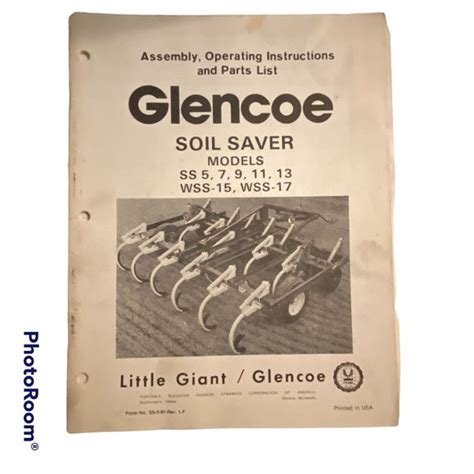 glencoe  vintage glencoe soil saver parts operating manual tractor equipment printed
