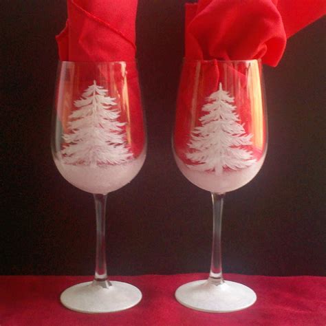 Christmas Tree Hand Painted Wine Glasses