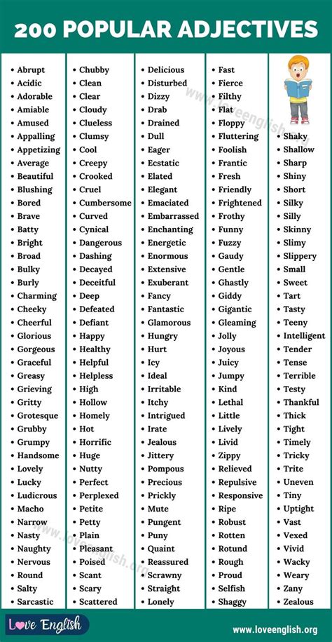 the 20 popular adjective words in english