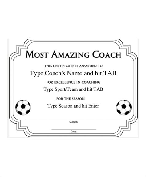 coach certificate template  word  documents