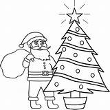 Coloring Santa Christmas Tree Claus Pages Shiny Watching Star sketch template
