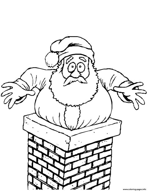 santa stuck   chimney christmas coloring page printable