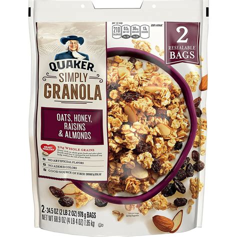 quaker natural granola oats honey raisins  almonds  oz bags walmartcom