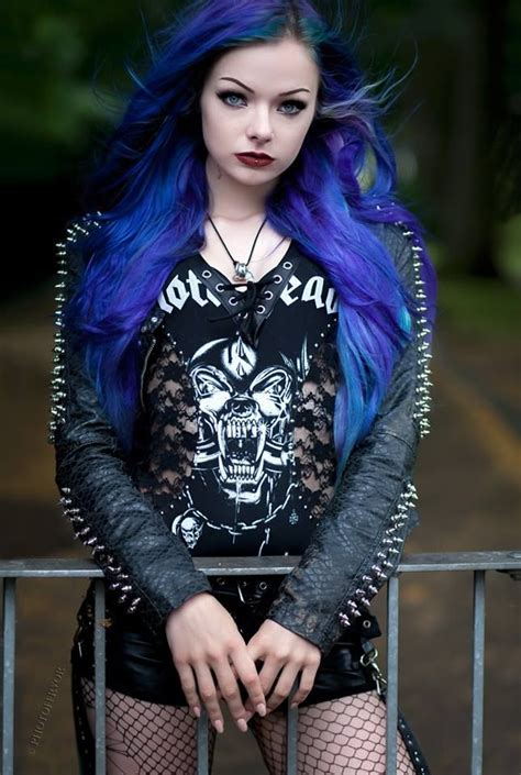 goth metal black leather blue hair women s fashion alternative fashion industrial
