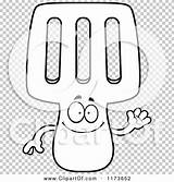 Spatula Mascot Waving Outlined Coloring Clipart Vector Cartoon Cory Thoman sketch template