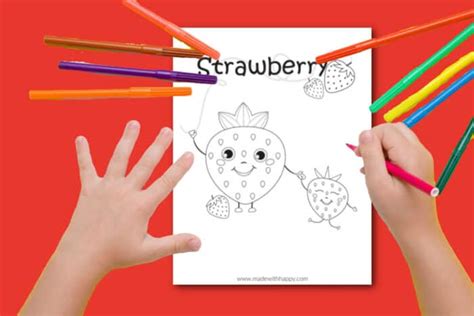printable strawberry coloring page   happy