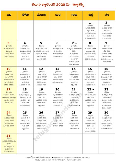 New Jersey 2020 May Telugu Calendar Telugu Calendars