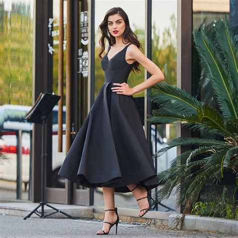 Black A Line Cocktail Dress 2019 Elegant Sweetheart Neck