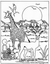 Coloring Pages Animals Animal Africa African Grassland Printable Giraffe Park Savanna Color Safari Jeff Hardy Sheet Drawing Zoo Kids Sheets sketch template