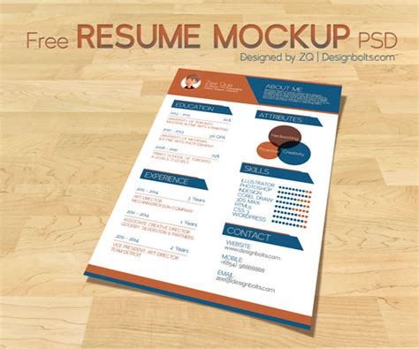 resume cv template mock  psd  graphic designers designbolts