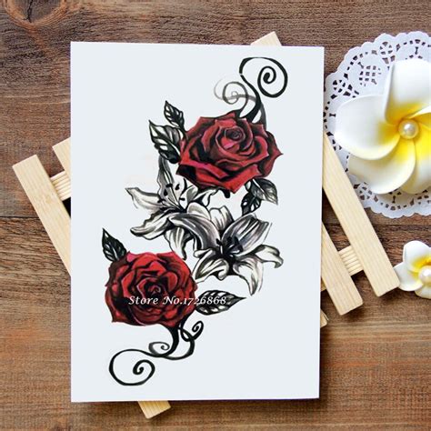 waterproof temporary tattoos stickers rose lily arm tattoo flash water