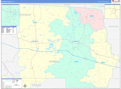 madison county fl wall map color cast style  marketmaps