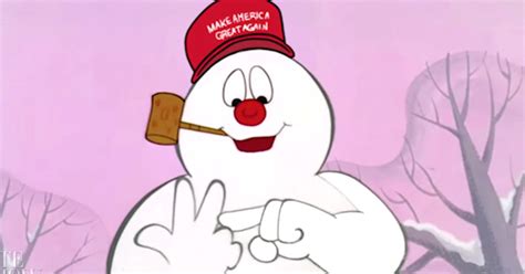 this frosty the snowman wears a donald trump hat and hates