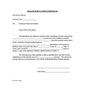 texas mechanics lien demand letter fill  sign printable template