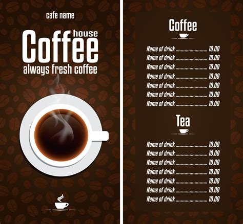 cafe design menu coffee house menu   cup  fresh coffee