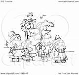 Family Christmas Carols Singing Outline Clip Illustration Cartoon Royalty Toonaday Rf Regarding Notes Clipart sketch template