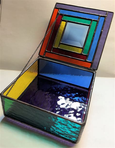 Contemporary Stained Glass Jewelry Box Colorful Geometric Bevel