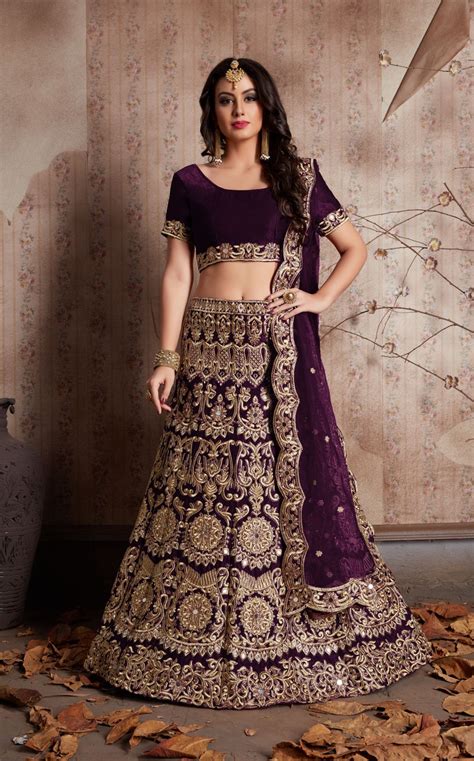 indian dress purple color bridal lehenga