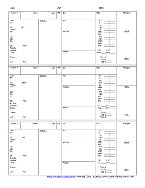 nurse report sheet templates