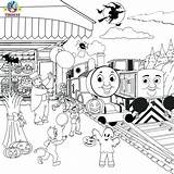 Thomas Coloring Pages Halloween Train Friends Drawing Kids Diesel Printable Color Activities Cartoon Den Sheets Printables Tank Engine Railroad Tracks sketch template