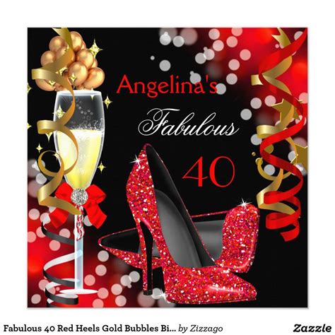 Fabulous 40 Red Heels Gold Bubbles Birthday Party Invitation Zazzle