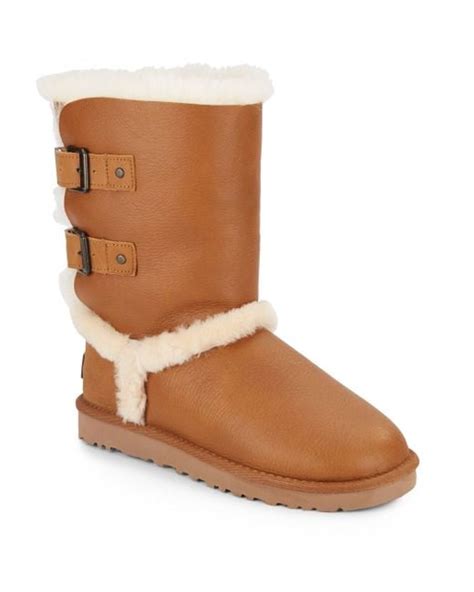 ugg skylah shearling lined leather buckle boots  brown lyst