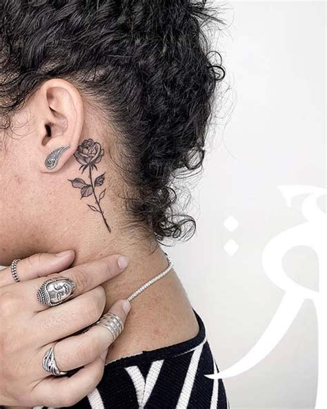 cool   ear tattoos  women   rose tattoo
