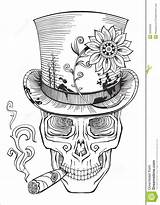 Skull Dead Vector Samedi Baron Coloring Cigar Drawing Tattoo Hat Pages Smoking Adult Voodoo Looking Cool Stencil Muertos Royalty Clip sketch template