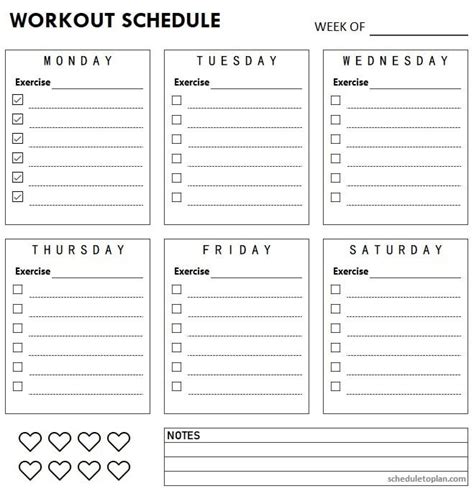 printable workout schedule template  exercise log weekly monthly