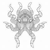 Mandala Octopus Coloring Premium Zentangle Lineal Illustration Vector Book Style sketch template