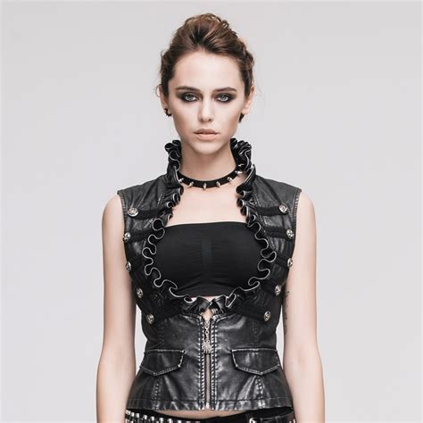 devil fashion steampunk vintage faux leather vests for women gothic