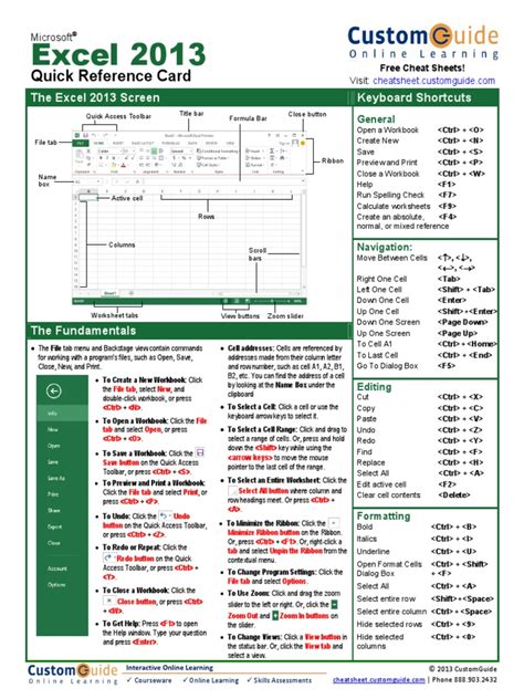 excel  cheat sheet  microsoft excel system software