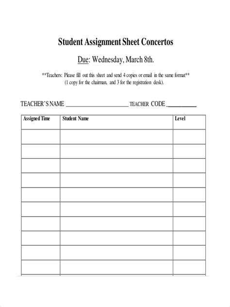 assignment sheet examples
