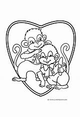 Coloring Pages Valentine Hearts Two Drawing Flowers Small Big Heart Monkeys Monkey Valentines Flower Holding Friends Butterflies Cute Adults Printable sketch template