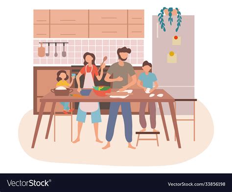 young family preparing food    kitchen vector image