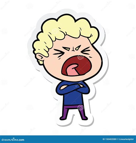 sticker   cartoon furious man stock vector illustration  angry
