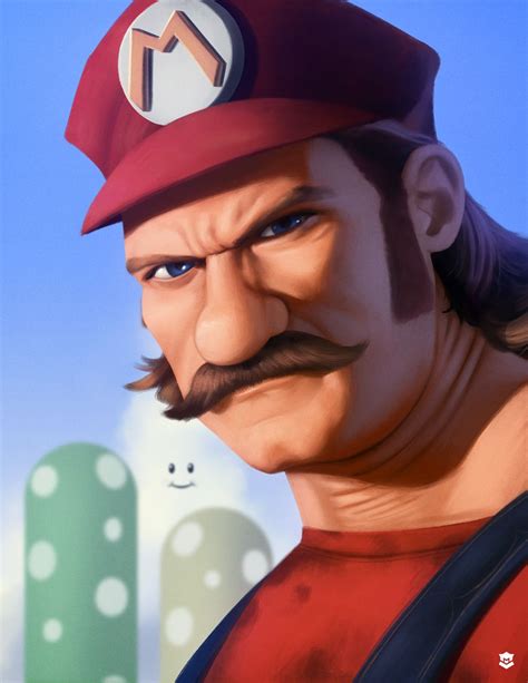 An Animated Man With A Mustache Wearing A Red Hat