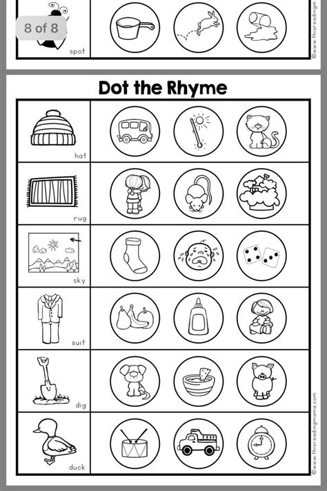 rhyming worksheets  prek