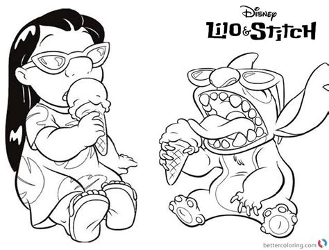disney lilo  stitch coloring pages enjoying iceream  printable