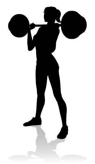 gym woman silhouette barbell weights stock illustration