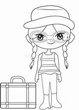 Travel Coloring Girl Kids Illustration sketch template