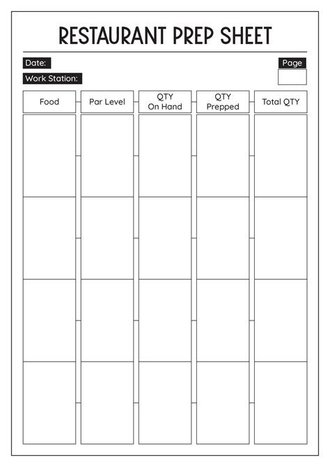 restaurant prep list template  printable templates