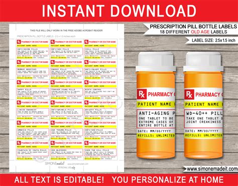 age prescription pill bottle labels gag gift fake pharmacy label