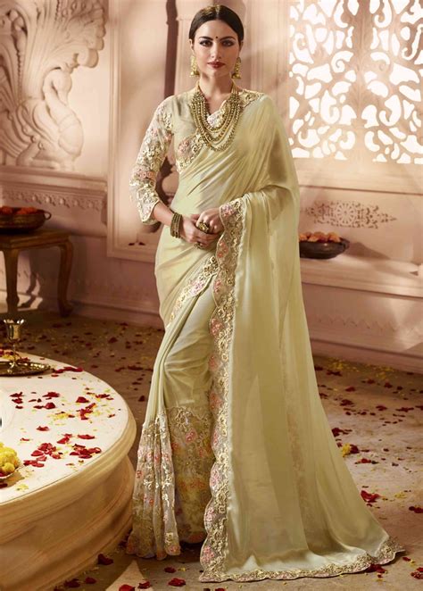 Cream Yellow Silk Wedding Designer Saree Sarees Designer Collection