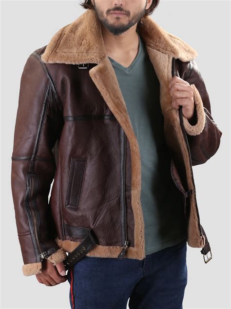 ww  bomber real shearling brown shearling sheepskin leather jacket