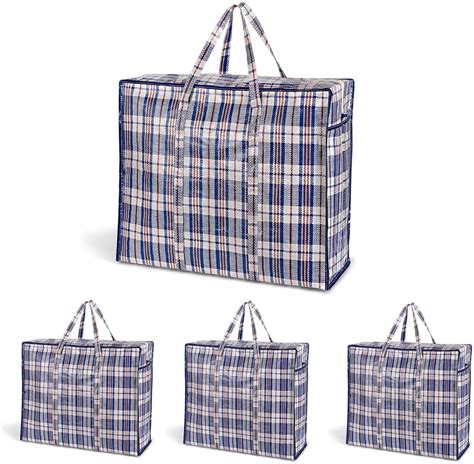 extra large storage bag set    durable zipper moving bag blue checkered