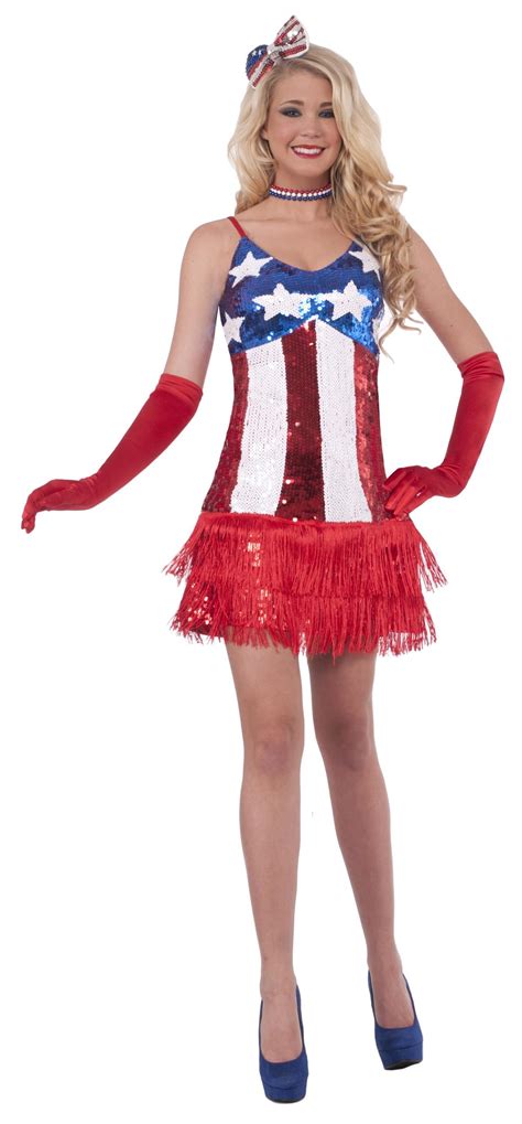 Sexy Patriotic Sparkle July 4th American Flag Sequin Flapper Costume