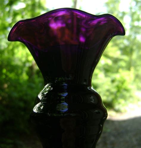 Vintage Black Amethyst Art Glass Tall Vase Deep Purple Blown Etsy